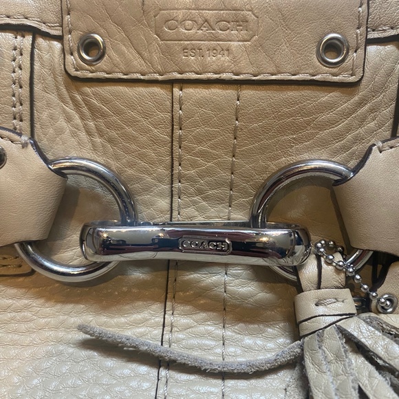 Coach Hampton Cream Leather Carryall Satchel Tote Handbag Braid Pebble F13084 - Picture 11 of 16